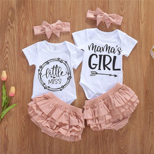 

clothing sets 3pcs born baby girls outfits mama's girl letters bow short sleeve romper floral shorts briefs headband set clothes 0-18m, White