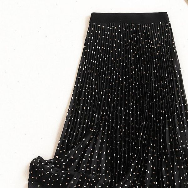 

women skirt pleated skirts spring autumn high waist print midi womens velvet maxi long femme faldas mujer d4, Black