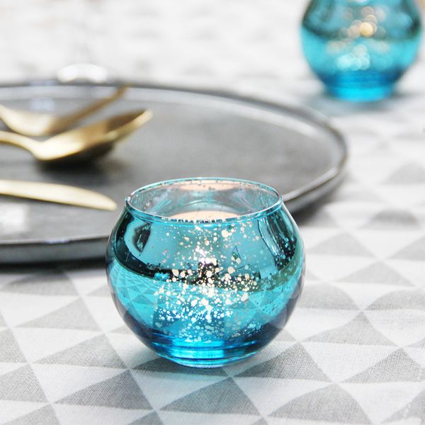 Azul Ouro Prata Rodada Banhado Velas de Velas Luxo Restaurante Moderno Jantar Titulares de Vela de Taça