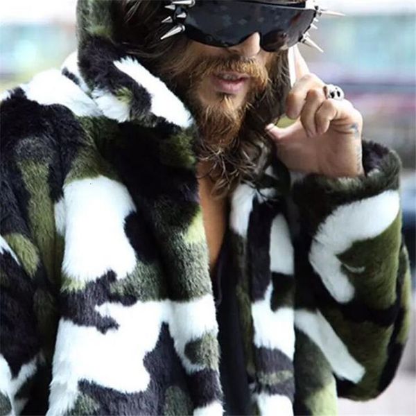 

tang cool fashion men's faux fur coat camouflage rabbit warm jacket mens 2021 winter leather jackets lapel overcoat kmpp, Black