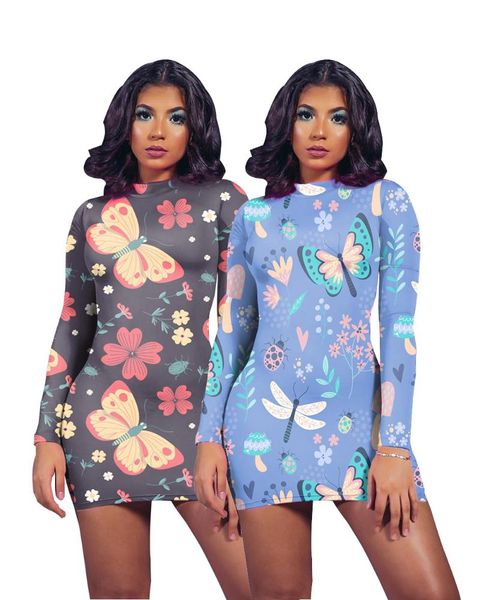 

casual dresses dpsde 2021 fashion women street hip hop style short long sleeve round neck printed mini, Black;gray