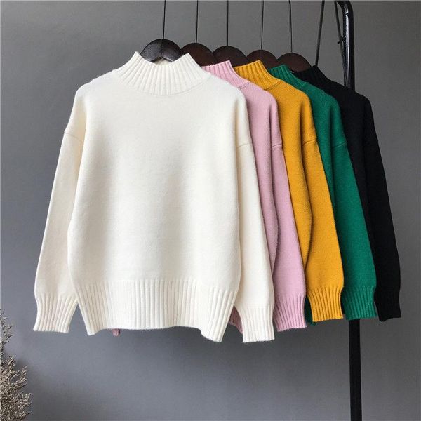 

new winter style women's knitwerar half turtleneck pullover sweater long sleeve white sweater knitted elegant female clothes, White;black