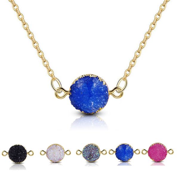 Дизайн Смола Камень Druzy Ожерелья 5 Цветов Позолоченные Геометрия Каменное Ожерелье Для Элегантных Женщин Девушки Мода Ювелирные Изделия