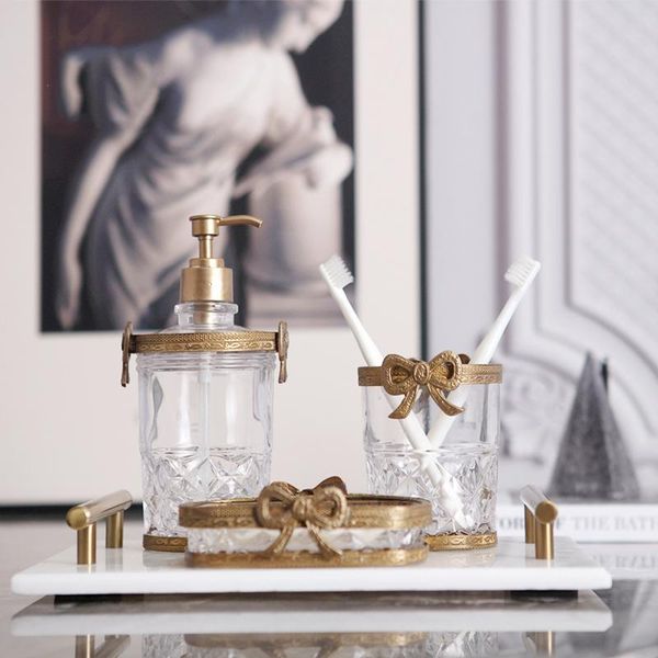 

bath accessory set modern toiletries luxury bow glass brass bathroom supplies three piece el designer wash ornaments sink