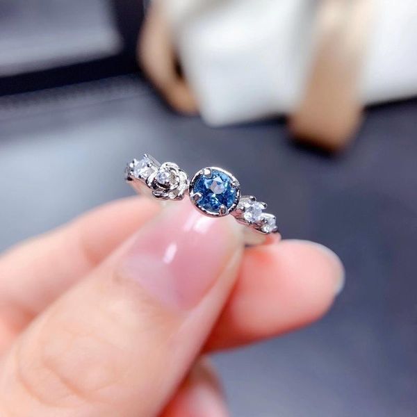 

cluster rings meibapj blue z simple flower ring for women real 925 sterling silver fine party jewelry, Golden;silver