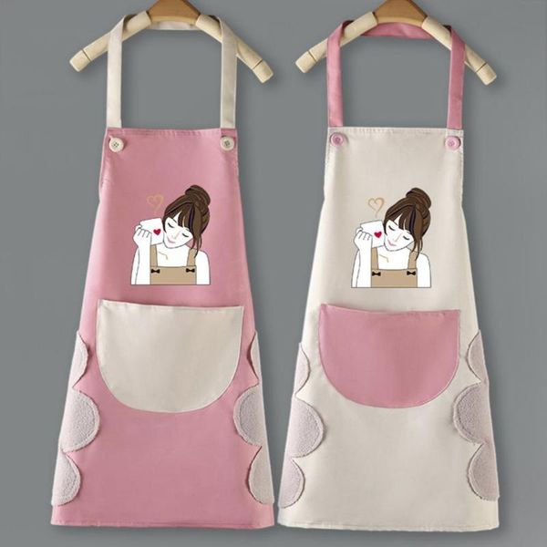

aprons women waterproof anti-oil cartoon girl home kitchen apron waist bib pinafore