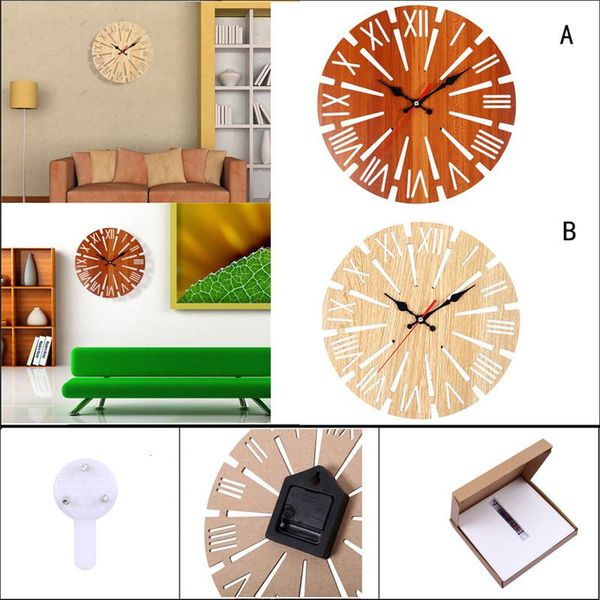 

wall clocks european retro fan-shaped clock home living room decorativel tree shaped hollow wooden decorative #6m22