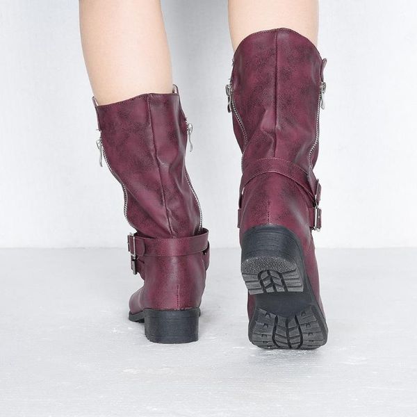 

boots women's retro ankle leather mid-calf combat with studded women s, Black