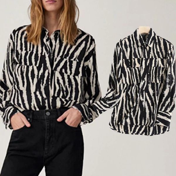 

withered england style high street vintage zebra pattern fashion blouse women blusas mujer de moda 2020 casual shirt women, White