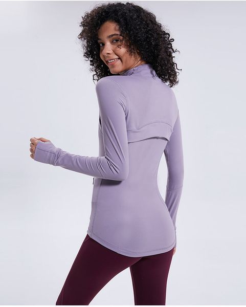 

l-78 autumn winter new zipper jacket quick-drying yoga clothes long-sleeve thumb hole training running women slim fitness c300x, Gray