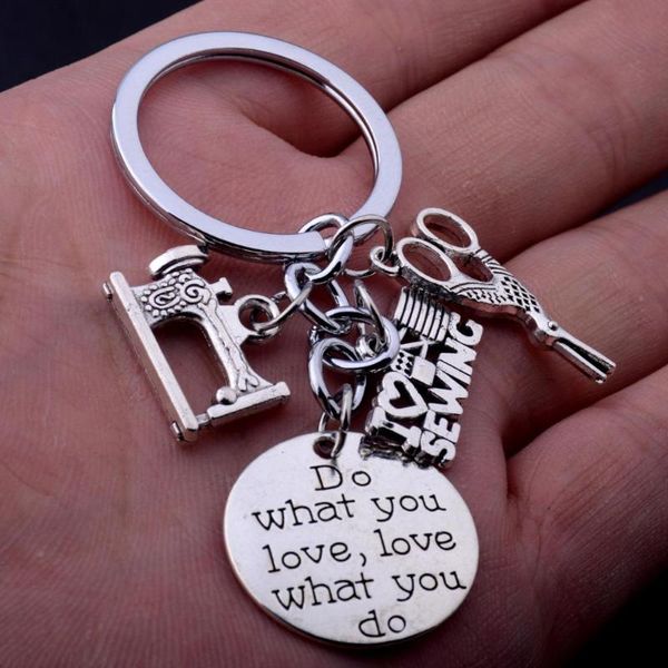 

keychains do what you love i sewing tailoring machine scissors pendant keyrings women men tailor key rings, Silver