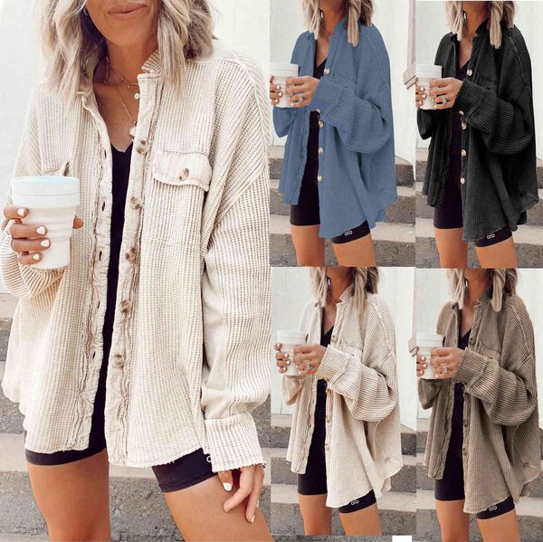 

aw2021 waffle loose shirt coat irregular pocket shirt women, White