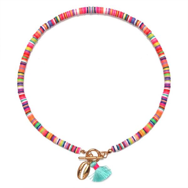 

chains boho 6mm polymer clay heishi beads ot clasp tassels zinc alloy cowrie seashell choker 2021 fashion summer beach necklace, Silver
