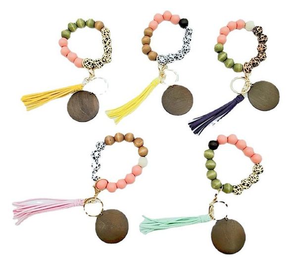 

2021 personalized blank wooden disc pendant keychain elastic cord bracelet key ring a variety of colors to choose from fast ship, Silver
