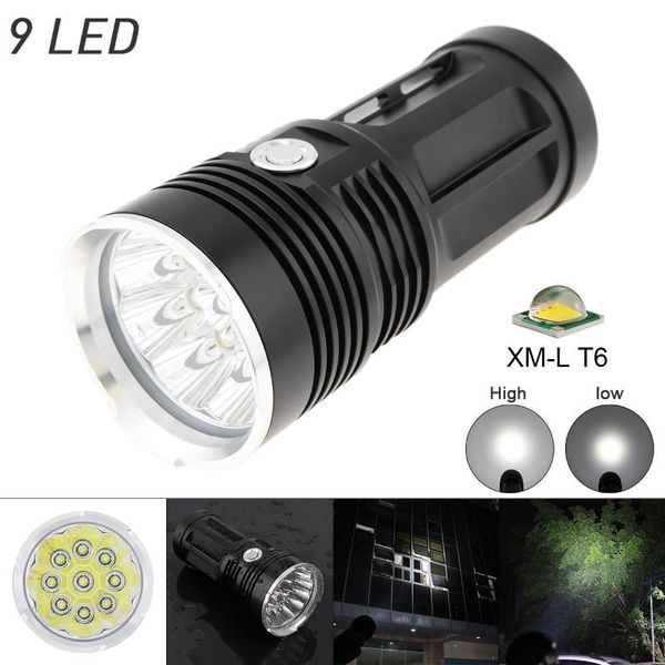 

flashlights torches securitying waterproof led black 2700lm 9x xml t6 3-mode outdoor flash lamp torch for hunting / camping