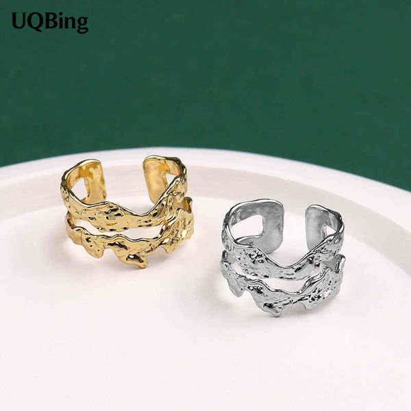 

fashion new 925 sterling silver irregular texture double layer ring for women jewelry gifts g1125, Slivery;golden