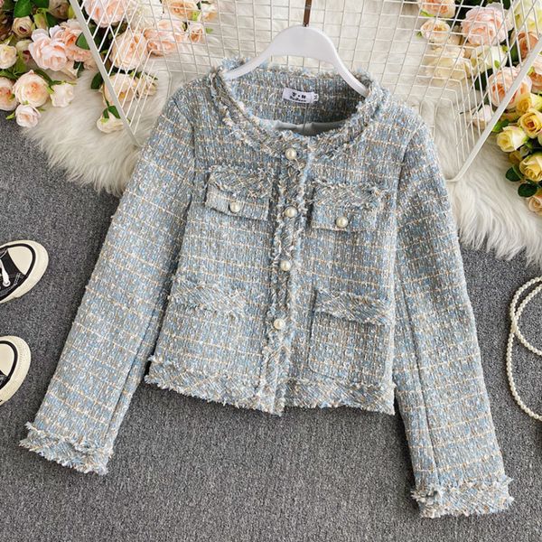 

2021 new autumn winter coat women korean vintage tweed jacket small fragrance patchwork elegant short woolen outwear 7xoe, Black;brown