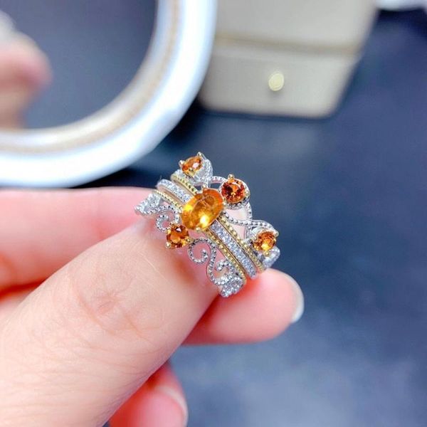 

cluster rings meibapj fine natural citrine gemstone fashion simple ring for women real 925 sterling silver wedding jewelry, Golden;silver