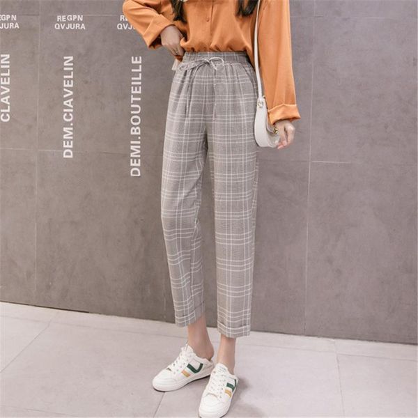 

women's pants & capris harajuku plaid for women trousers 2021 streetwear woman harem autumn ladies chiffon causal plus size s-2xl, Black;white