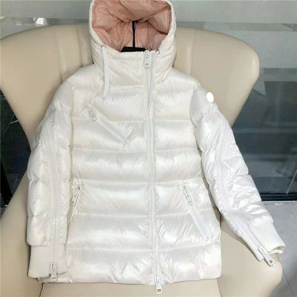 

monclair luxury french women's down jacket maya france brand designer jackets contrast stitching short sleeve diagonal zipper coat, Black