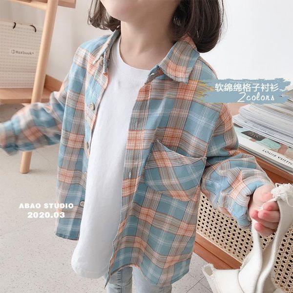 

kids cotton plaid long sleeve shirts girls children baby spring 90-140cm, White;black