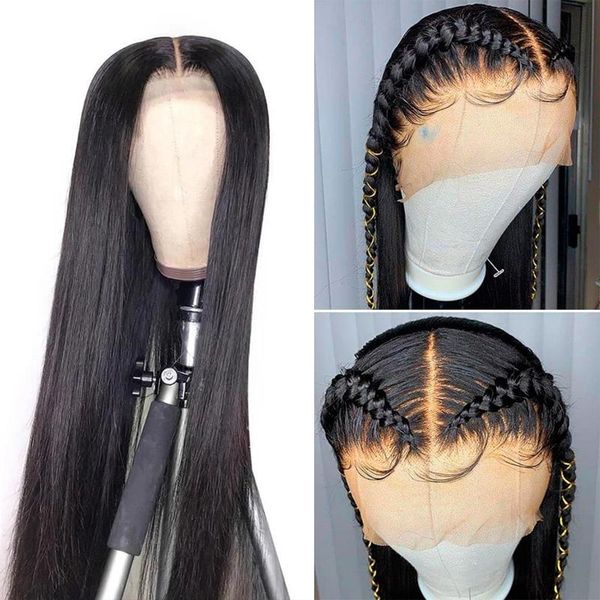 

synthetic wigs glueless jet black long silky straight 13*4 lace front hair wig bundles with closure for women baby