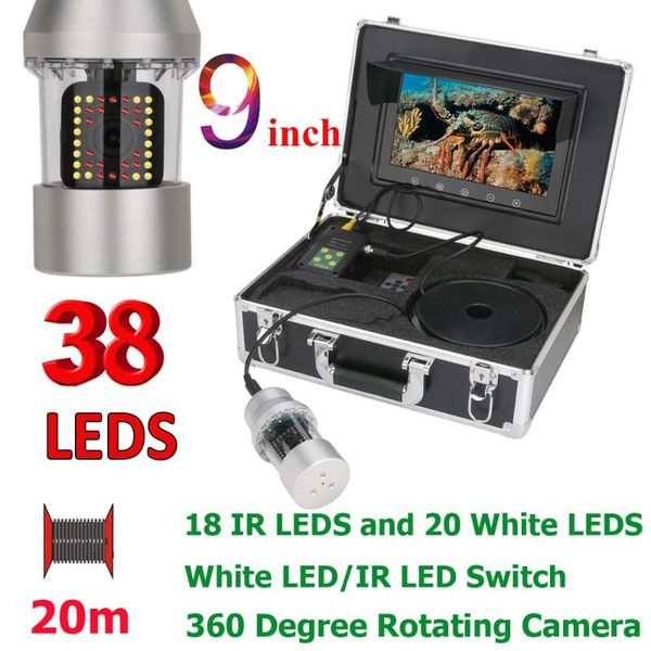 

fish finder 9 inch 20/50/100m underwater fishing video camera ip68 waterproof 38 leds 360 degree rotating