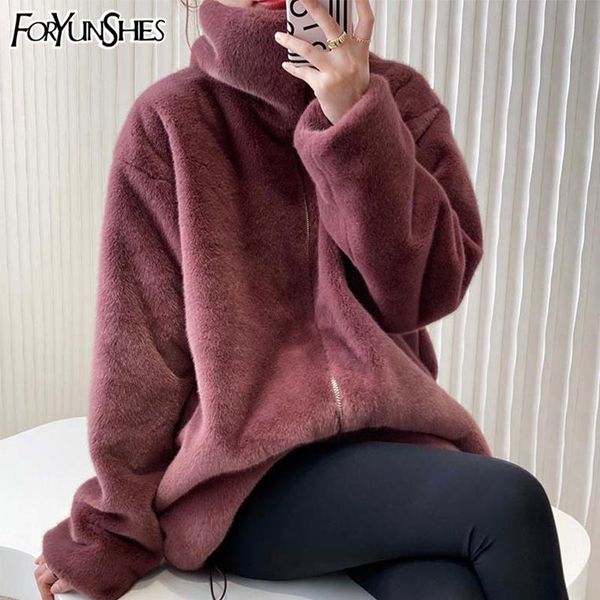 

women's fur & faux winter women comfort coat luxury loose lapel overcoat thick warm plus size plush jacket, Black