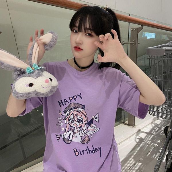 

women's t-shirt 2021 summer korean fashion loose pink cartoon girls' harajuku aesthetic clothes short sleeve tees, White
