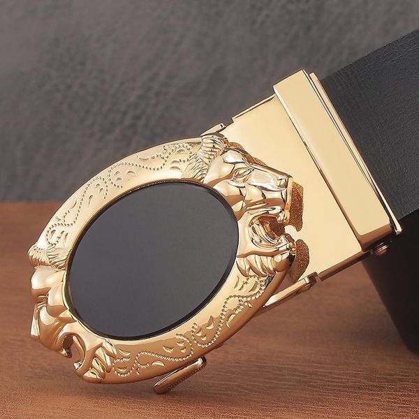 

belts automatic buckle lion men luxury genuine leather cintos masculinos casual waist strap, Black;brown