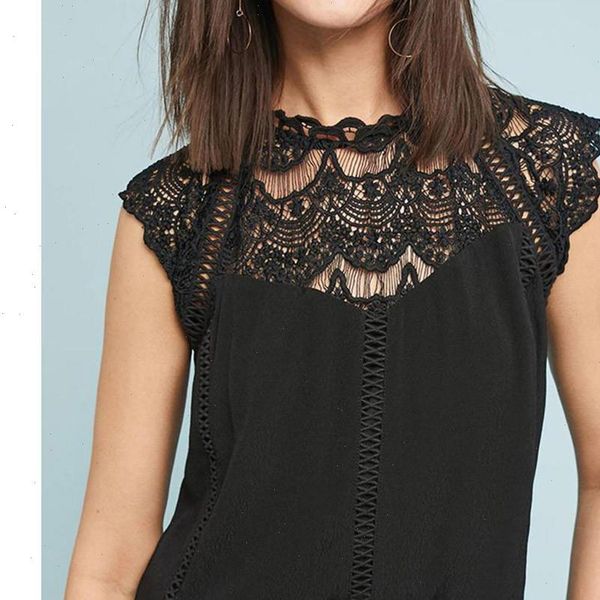 

women and blouses shirts solid lace chiffon sleeveless hollow blouse woman blouses blusas mujer de moda 2021 new, White