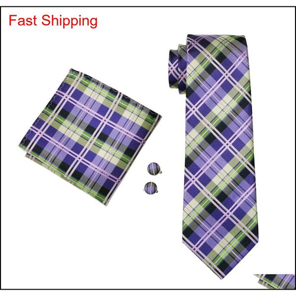 

purple check mens ties silk hanky cufflinks necktie set jacquard woven business formal bussiness casual tie me qylnab mj_fashion, Black;blue