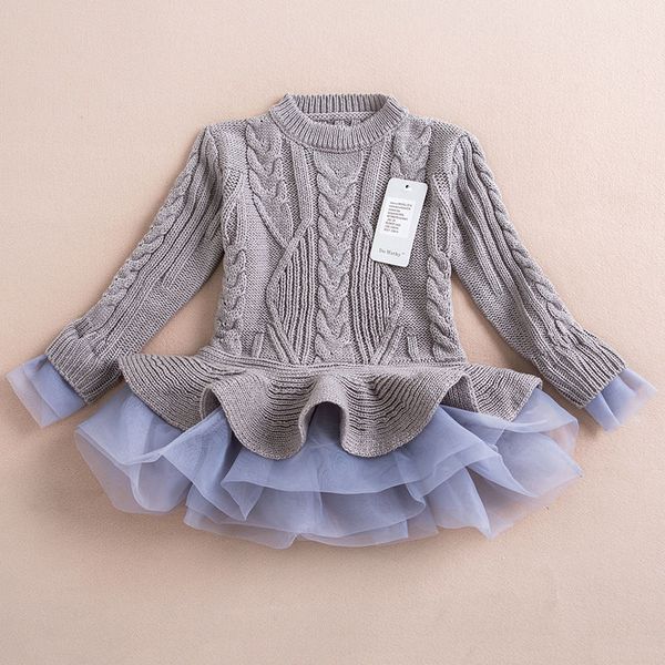 

winter kid costume sweet tutu dresses fashion ruched long sleeve sweaters girls dress warm o-neck toddler girl fall clothes, Red;yellow