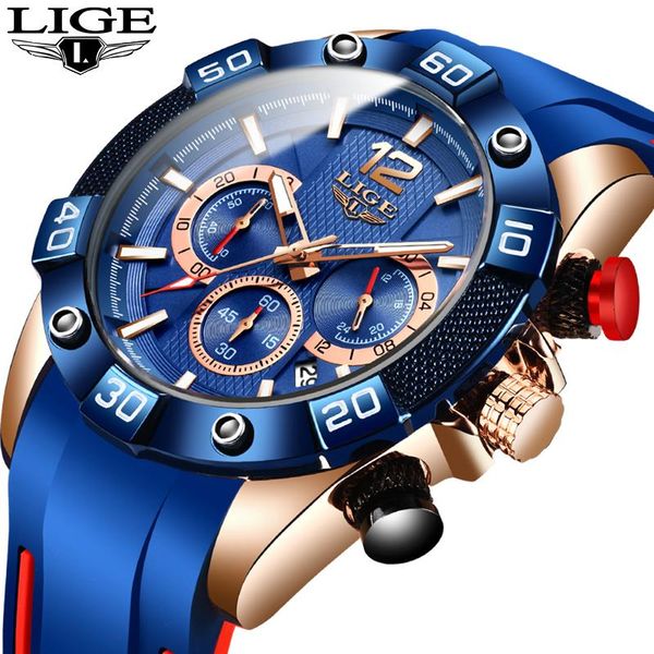 

wristwatches 2021 watch men lige fashion silicone quartz mens watches men's business waterproof clock male sport chronograp, Slivery;brown