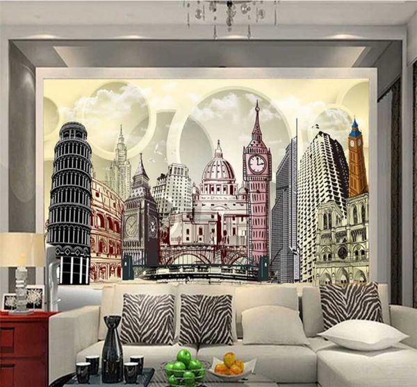 

hand-painted illustration building p wallpaper background wall custom wallpaper 3d/5d/8d mural