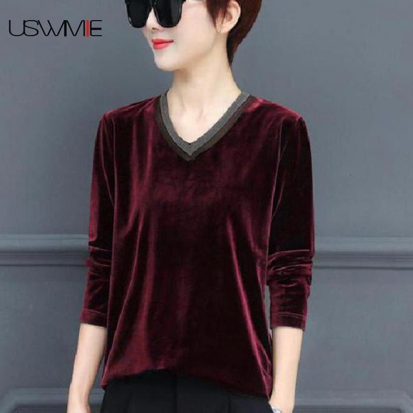 

womens and blouses leisure gold velvet bottom long sleeve thin casual v neck solid color temperament basic ladies, White