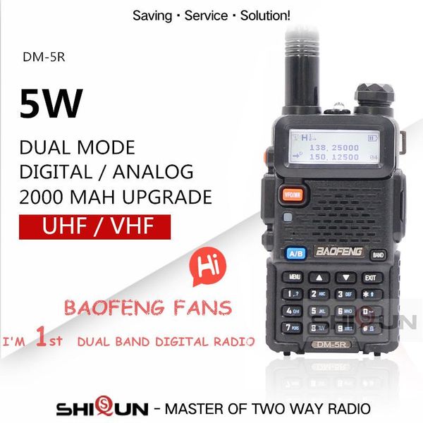 

baofeng dm-5r dual band dmr digital walkie taklie transceiver 1w 5w vhf uhf 136-174/400-480 mhz handheld two way radio 2000mah