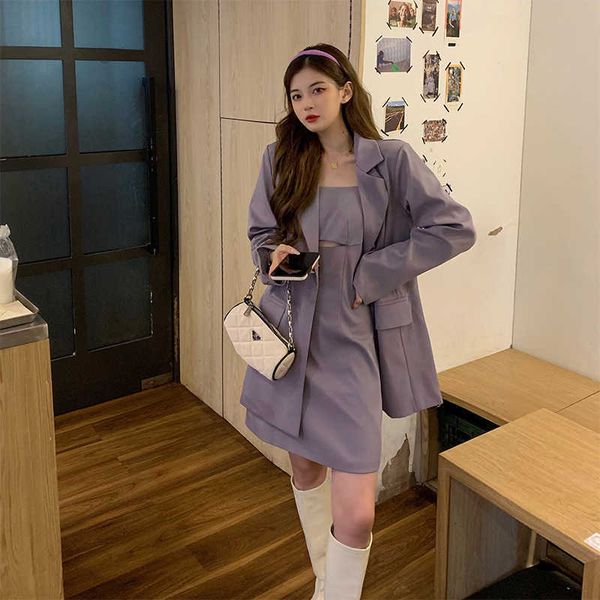 

~big size women's summer fat sister purple suit coat suspender skirt, Black;gray