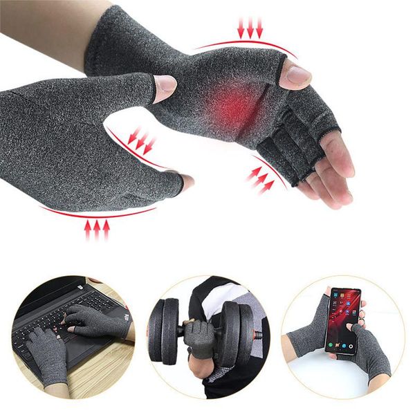 

wrist support therapy compression gloves dispensing non-slip pressure half finger fitness arthritis joint pain relief, Black;red