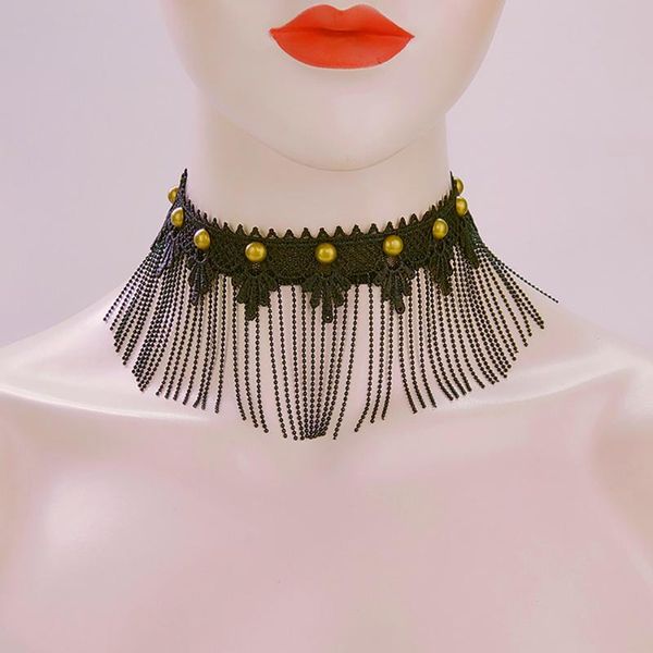 

chokers black choker necklace gothic tassel fashion clavicle lace chain jewelry accessories, Golden;silver