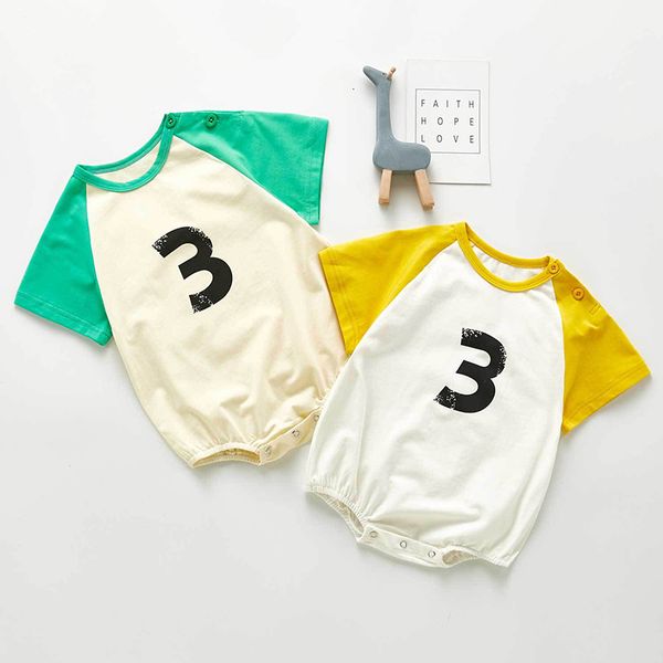 

baby boys girls bodysuits summer cartoon digital number short sleeve hardcover creeper rompers sport kid black friday rmdp, Blue