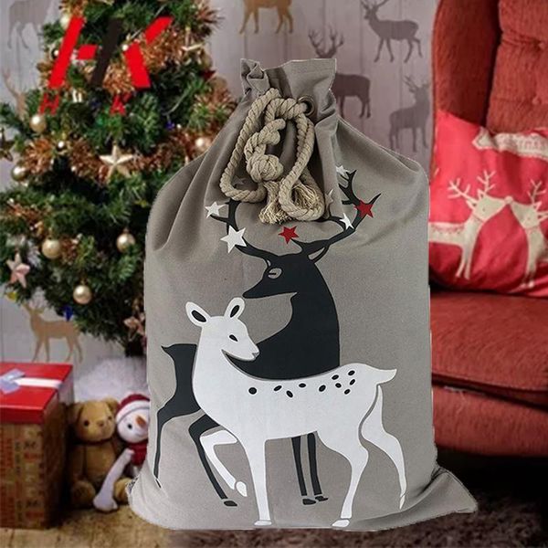 

christmas decorations 10pcs/lot large canvas santa sacks personalized ornament gift bag gird cotton xmas fireplace decoration