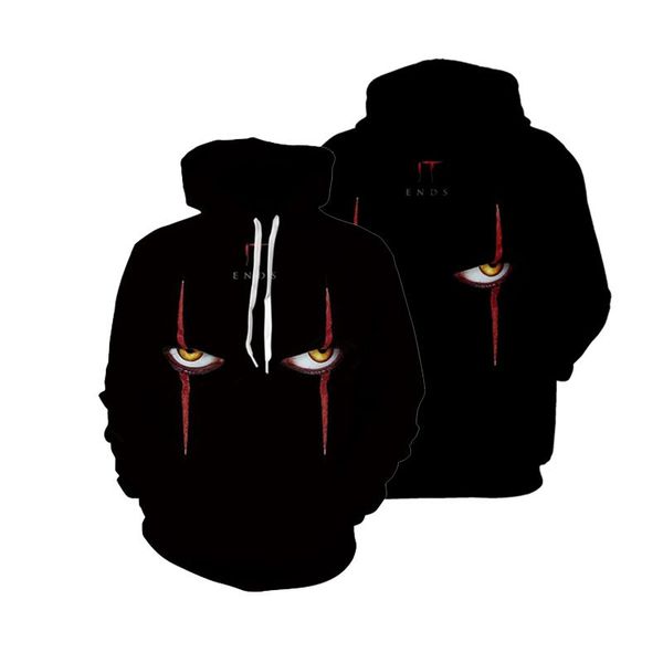 

men's hoodies & sweatshirts 2021 autumn 3d printing it clown pennywise casual hoodie cosplay costume men and women cartoon halloween sw, Black