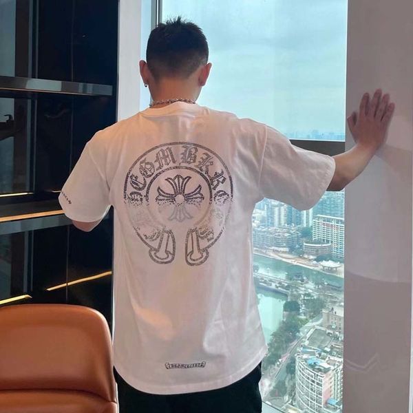 

chao brand ch horseshoe cross drill summer new short sleeve pure cotton men's and women's same t-shirt, White;black