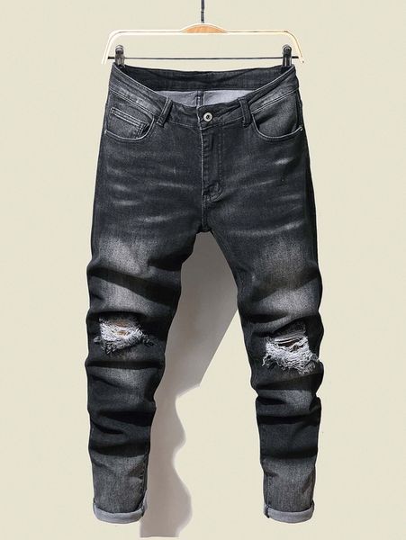 

men slant pocket ripped jeans u7c5#, Blue