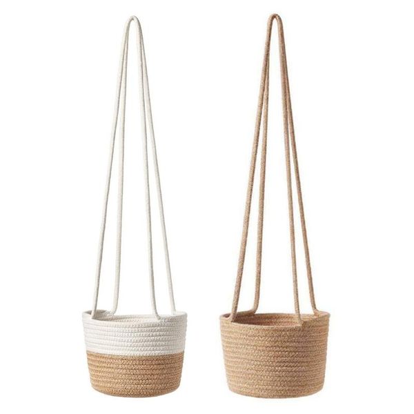 

other garden supplies handwoven hanging planter plant basket with jute cotton cord indoor flower pot