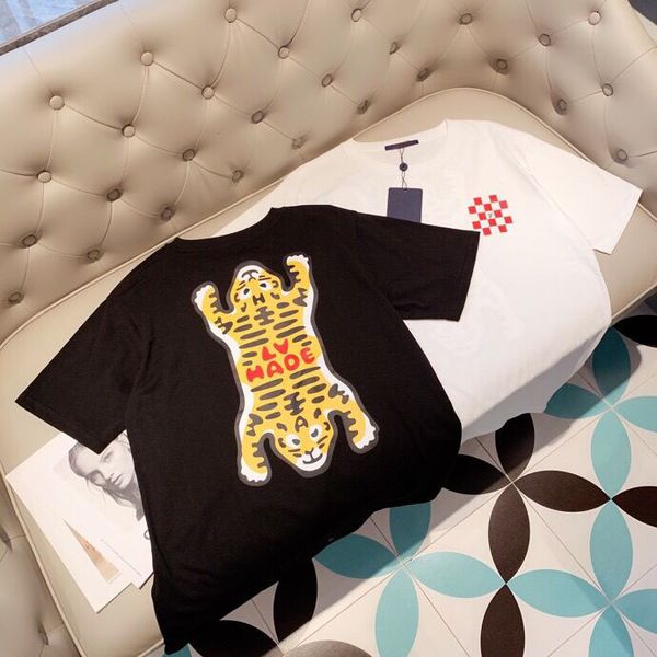 

2022ss new style high-grade pure cotton printed t-shirt round neck splicing pullover short sleeves size: m~xxxl color: black and white g434s, Black;brown