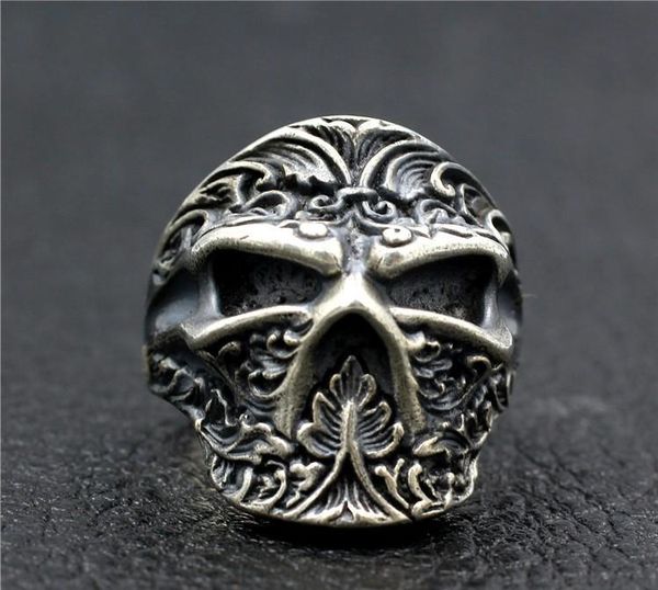 

cluster rings national standard s925 sterling silver japanese ninja retro carved personality male skull ring, Golden;silver