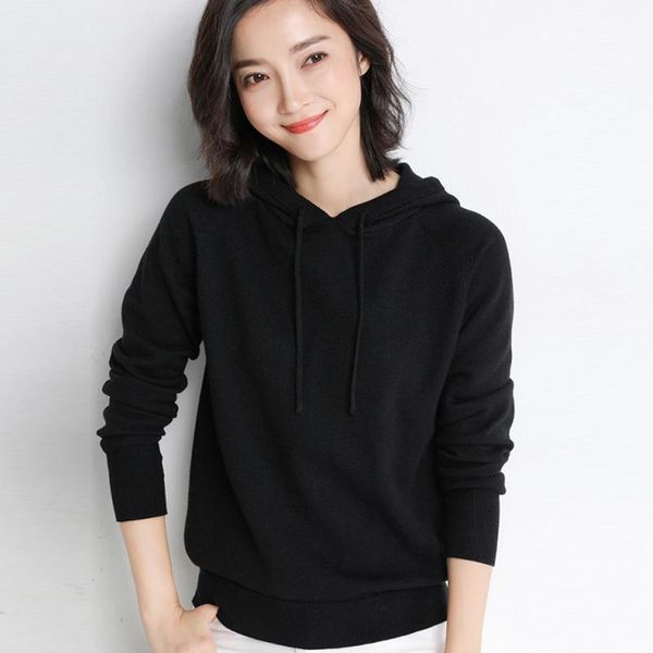 

women's sweaters sweater women casual wool hooded long sleeve 12 colors korean style stretchable woman autumn clothes black pull femme, White;black