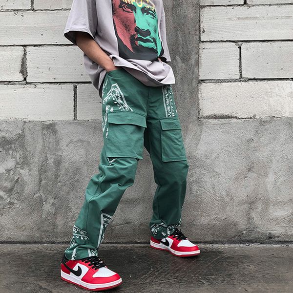 

2021 new harajuku cashew flower printer bags overall gentlemen and women high street straight oversize casual broek l4d4, Black